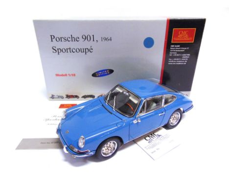 A 1/18 SCALE CMC NO.M-067D, 1964 PORSCHE 901 SPORTCOUPE  blue, limited edition 1006/5000, with self-fit hub caps in tin, mint