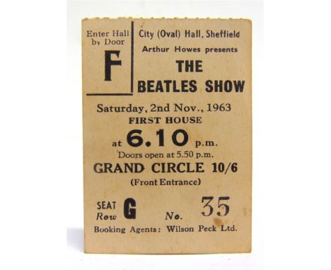 EPHEMERA - POP MEMORABILIA, THE BEATLES  A concert ticket stub, for a performance of The Beatles Show at the City (Oval) Hall