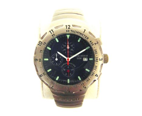 A PORSCHE DESIGN GENTLEMAN'S OCEAN WRISTWATCH, BY ETERNA  the blue face with baton hour markers, subsidiary dials, and date a