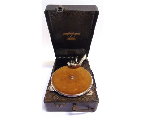 A COLUMBIA NO.100 PORTABLE GRAMOPHONE  with a Columbia reproducer, in a black rexine covered case; together with a small quan