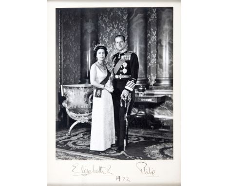 AUTOGRAPHS - QUEEN ELIZABETH II (1926-2022) &amp; PRINCE PHILIP, DUKE OF EDINBURGH (1921-2021)  A black and white full-length