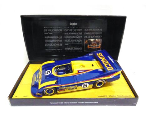 A 1/18 SCALE MINICHAMPS NO.186 736006, PORSCHE 917/30, M. DONOHUE CAN AM CHAMPION 1973  'Sunoco' blue and yellow, racing numb