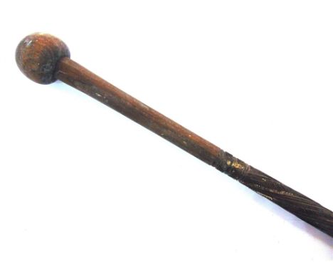 ETHNOGRAPHICA / TRIBAL ART - A KNOBKERRIE  South or East African, late 19th century, the shaft with a broad band of carved de