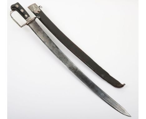 Hallmarked silver mounted hunting hanger, London 1777, maker’s mark W.K., broad curved single edge blade 60.5cm with clipped 