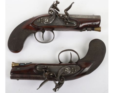 Pair of 42 bore flintlock overcoat pistols by GOODWIN c.1820, signed stepped bolted locks with roller bearing frizzen springs