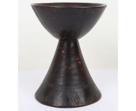 African tribal carved wooden bowl, 24cm tall, 19cm wide, carved from a single piece with incised decoration to outside and to