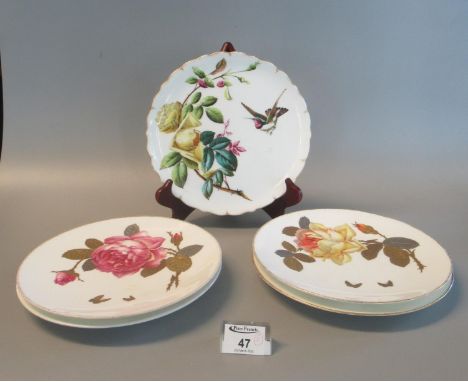 Collection of four English porcelain gilded and painted floral plates, probably Minton, unmarked, 23cm diameter approx. Toget