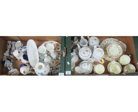 Two boxes of assorted china to include Wedgwood 'April Flowers' elongated bowl, Wedgwood specimen vases, large Wedgwood vase,