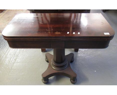 19th century rosewood folding card table on quatraform base.(B.P. 21% + VAT) 