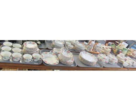 Five trays of china to include: four trays of Royal Doulton 'The Majestic Collection' Booths 'Floradora' dinnerware to includ