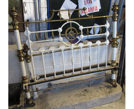 Set of Victorian white enamel and brass double bed steads with side rails. (B.P. 21% + VAT) Dimensions - Head - Height 131 cm