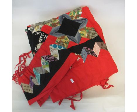 Box with a pair of lined patchwork curtains and a pelmet/curtain pole cover.(B.P. 21% + VAT) 