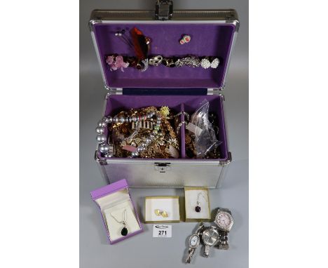 Collection of vintage and other costume jewellery, brooches, hat pins, watches, silver pendant and chain, etc.(B.P. 21% + VAT