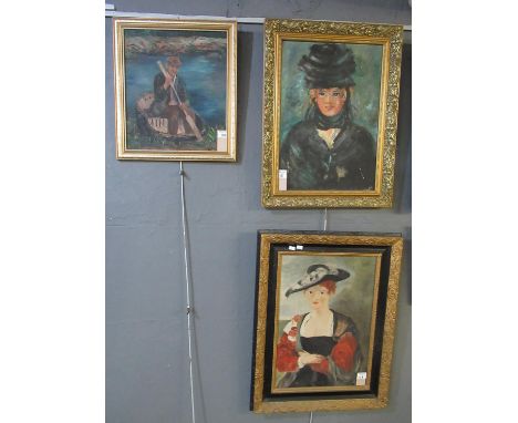 Study of a Carmarthenshire coracle man, oils on board, together with two old master copies in oils. All Framed. (3)(B.P. 21% 