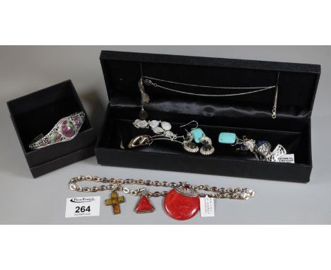 Collection of silver and gemset jewellery including a heavy bangle.(B.P. 21% + VAT) 