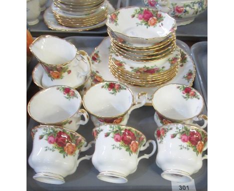 Tray of Royal Albert 'Old Country Roses' tea ware to include: six teacups with five saucers, six tea plates, sandwich plate, 