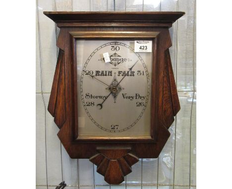 Art deco design geometric oak framed wall barometer. (B.P. 21% + VAT)&nbsp;Untested. No manufacturer.&nbsp;