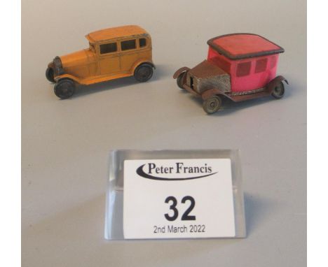 Vintage Tootsie Toy 1930's Diecast car together with another tinplate 1930's car. (2)(B.P. 21% + VAT) 