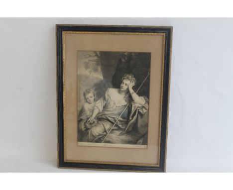 A FRAMED AND GLAZED MEZZOTINT TITLED "MRS VOSS", engraved by J. Smith after G. Kneller, handwritten label on back says "Mrs V