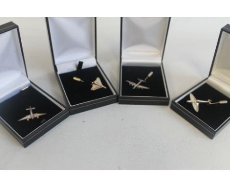 FOUR HALLMARKED SILVER AVIATION STICK PINS, each depicting a military type aircraft  (4)
