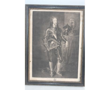 JOSEPH BOYDELL - A FRAMED MEZZOTINT FULL LENGTH PORTRAIT OF KING CHARLES THE FIRST 'In The Drawing Room at Houghton', after V