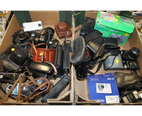 TWO TRAYS OF VINTAGE CAMERAS & BINOCULARS