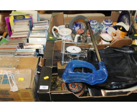 A QUANTITY OF SUNDRIES TO INC CDS, BLUE & WHITE GINGER JARS, VINTAGE TINS ETC