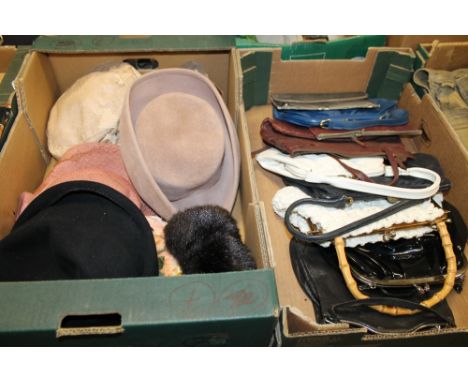 TWO BOXES OF 1940S / 1950 ERA VINTAGE HANDBAGS & HATS