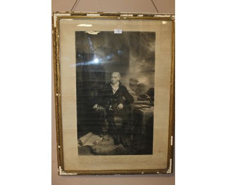 A FRAMED PROOF MEZZOTINT BEHIND GLASS - PORTRAIT OF JOHN SPARROW SITTING AFTER WILLIAM OWEN ENGRAVED S W REYNOLDS 