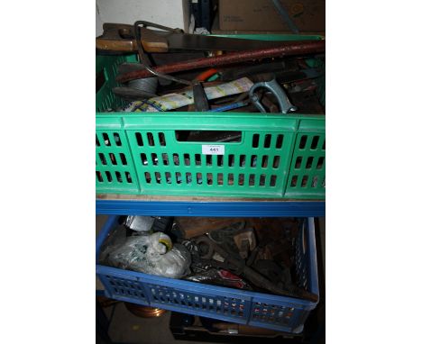 TWO TRAYS OF VINTAGE TOOLS TO INC SAWS ETC
