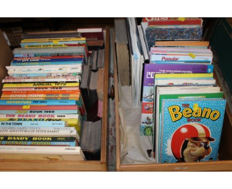 TWO TRAYS OF ASSORTED VINTAGE ANNUALS & BOOKS