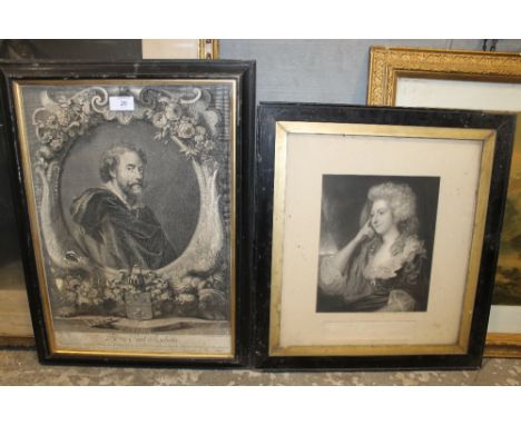 A FRAMED MEZZOTINT BEHIND GLASS - PORTRAIT MRS FITZHERBERT FROM THE ORIGINAL PICTURE IN THE POSSESSION IF EARL FORTESCUE TOGE