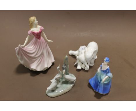 FOUR CERAMIC FIGURES TO INCLUDE COALPORT, ROYAL DOULTON, NAO ETC
