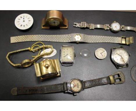 A SELECTION OF WRISTWATCHES TO INCLUDE ROTARY, + TWO MINI MANTEL CLOCKS