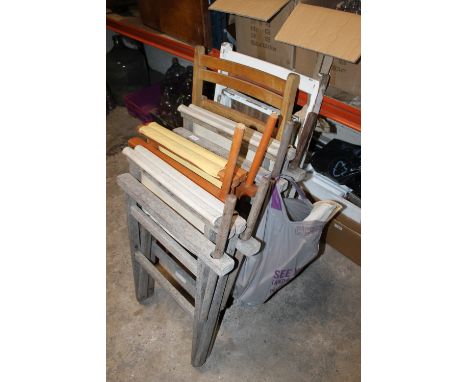 THREE VINTAGE DIRECTOR STYLE CHAIRS PLUS TWO OTHER FOLD OUT CHAIRS