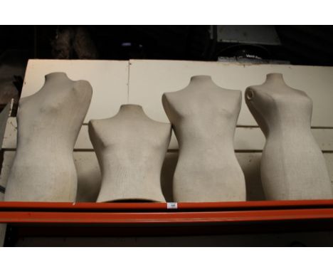 FOUR VINTAGE FABRIC COVERED TAILORS BUSTS