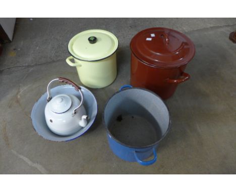 Five pieces of enamel ware 