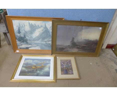 A Roy Garner print, Tiger Moth and three other prints