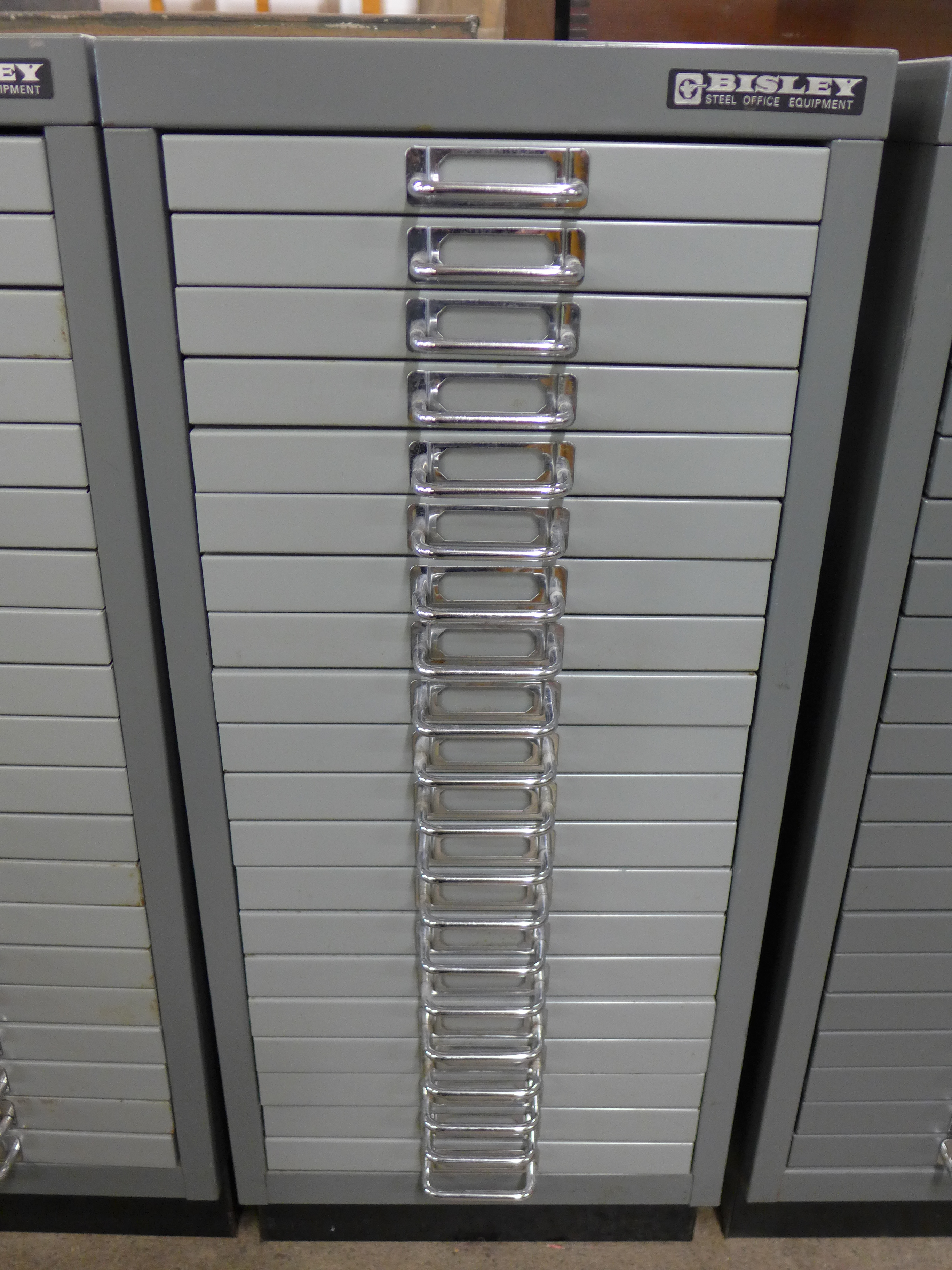 A Bisley twenty drawer filing