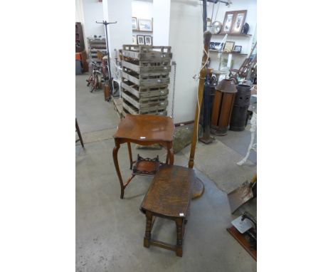 An Edward VII mahogany occasional table, an oak gateleg occasional table and a beech standard lamp