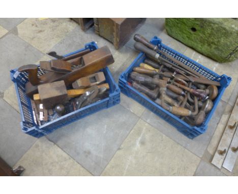 A selection of woodworking tools, planes, etc.