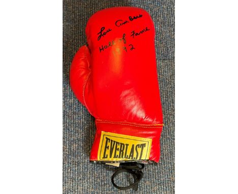 Boxing Lou Ambers signed 14oz Everlast Red Glove. Luigi Giuseppe d Ambrosio, a. k. a. Lou Ambers, was a World Lightweight box