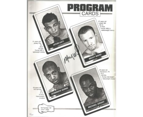 Boxing Micky Ward signed 11x9 black and white program card. George Michael Ward Jr. , often known by his nickname of "Irish" 