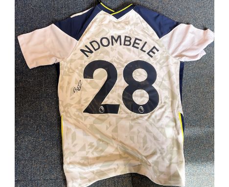 Football Tanguy Ndombele signed Tottenham Hotspur home shirt. Size medium. Tanguy Ndombele Alvaro (born 28 December 1996) is 