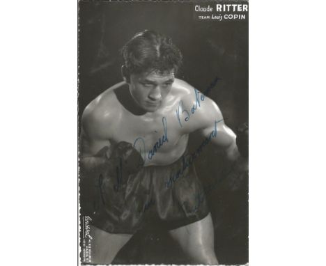 Boxing Claude Ritter signed 6x4 black and white photo. Vintage photo from picturing the French middleweight who was active th