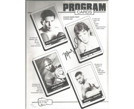 Boxing Micky Ward signed 11x9 black and white program card. George Michael Ward Jr. , often known by his nickname of "Irish" 