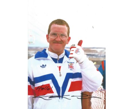 Eddie Edwards signed 12x8 colour photo. Michael Edwards, known as "Eddie the Eagle", is an English ski-jumper and Olympian wh
