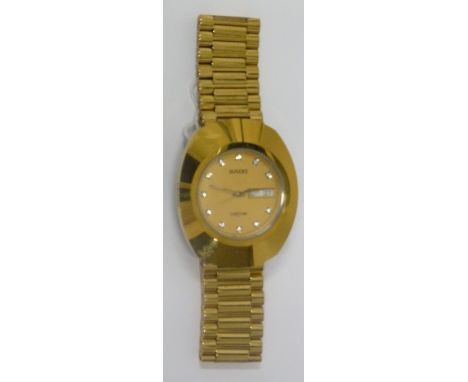 GENT'S RADO DIASTAR GOLD PLATED WRISTWATCH with automatic movement, the gold coloured circular dial with stone set batons, da