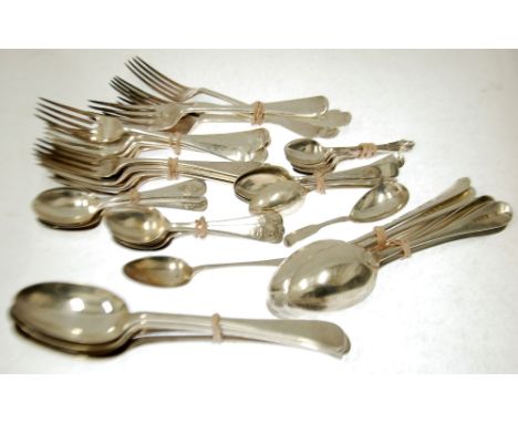 COMPOSITE GEORGE III AND LATER 54 PIECE SERVICE OF OLD ENGLISH PATTERN TABLE SILVER comprising five table spoons, (London 178