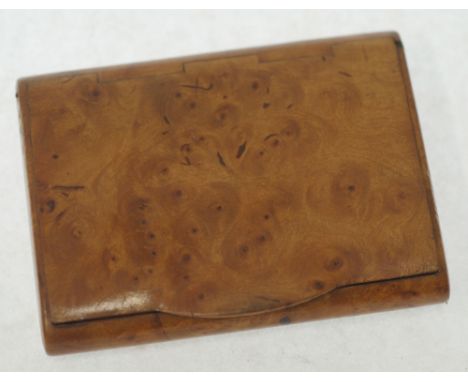 NINETEENTH CENTURY BIRDS EYE MAPLE POCKET SNUFF BOX, with carved flush hinged lid, 3 1/8" wide (7.6cm) wide 